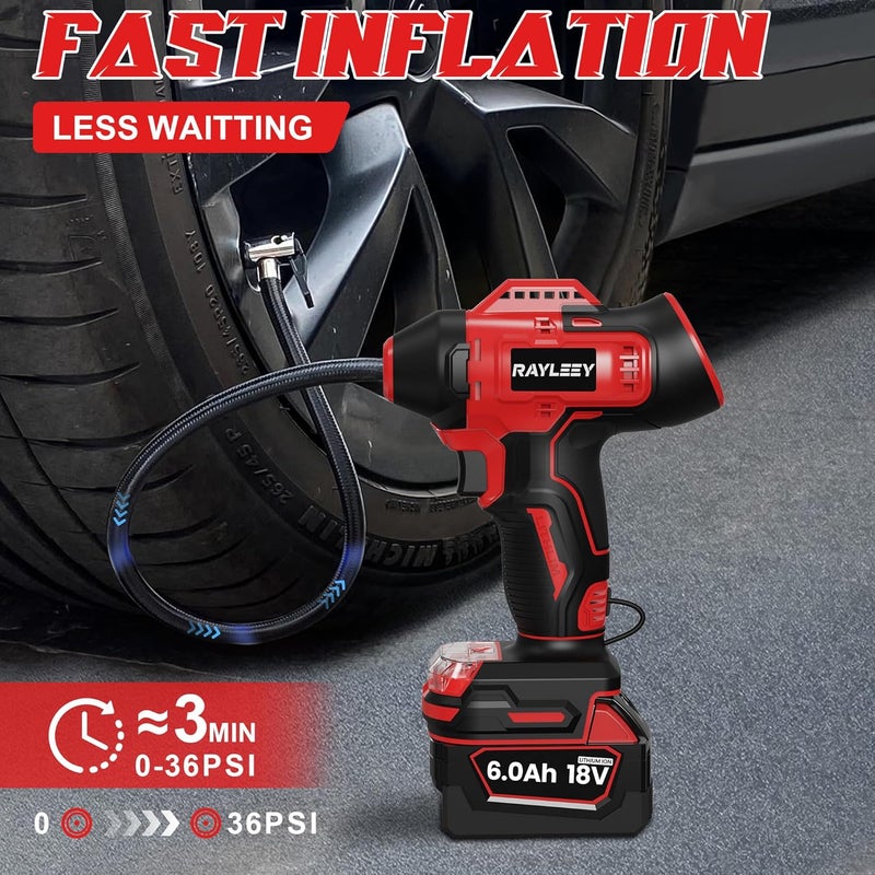 RAYLEEY Tire Inflator Cordless for Milwaukee 18V Battery [Tool Only], 160PSI Portable Air Compressor with Pressure Gauge, Auto-Shutoff & Fast Inflation, Portable Air Pump for Car, Motorcycle, Bike, Ball - Image 4